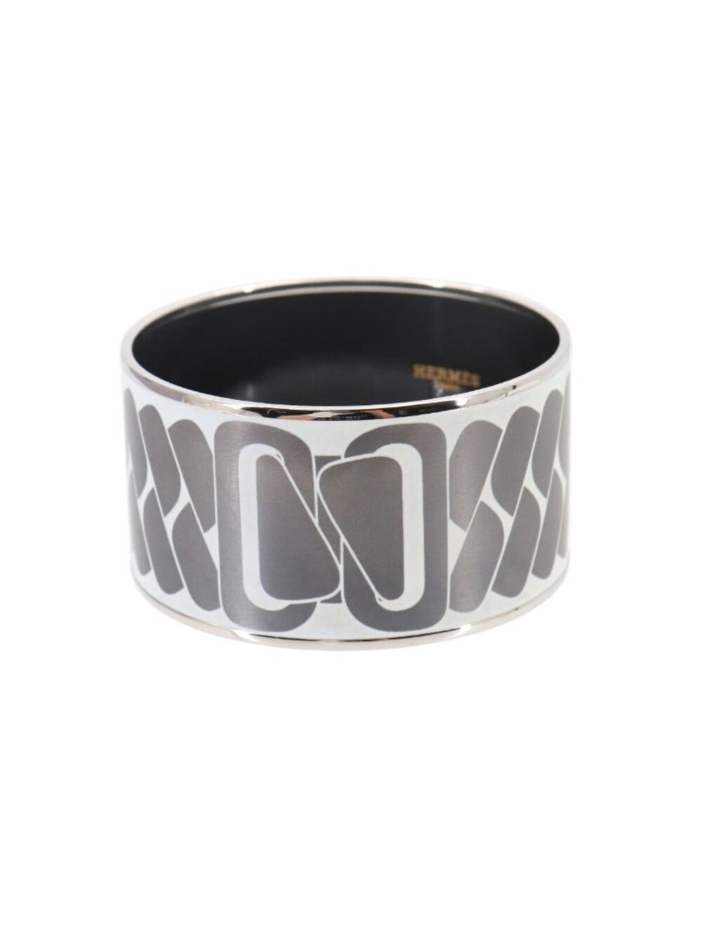 Hermes Enamel TGM Bangle Bracelet White Gray Silver Email TGM